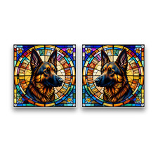 2x Small German Shepherd Stained Glass Opaque Square Vinyl Sticker Decal 60mm