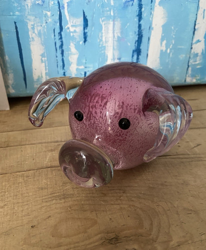 Pink art glass pig - art, paperweight