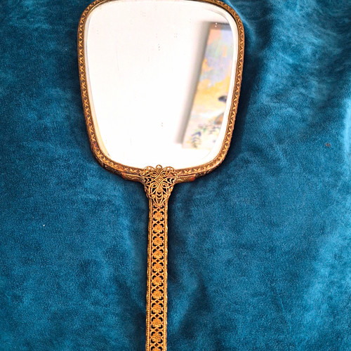 Vintage handheld metal mirror - vintage,