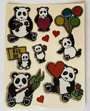 Large Vintage 80s BJ Decal Specialties Mylar Foil Panda Bears Sticker Sheet