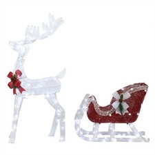 4ft Lighted Christmas Reindeer & Sleigh Outdoor Yard Decoration Set with LED Lig