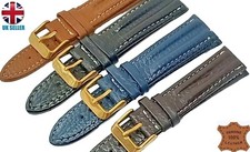 GOLD BUCKLE REAL LEATHER HANDMADE WATCH STRAP BAND BLACK DARK BROWN 18-20-22MM