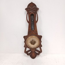 Vintage Wooden Carved Barometer Brown Starburst Weather 58cm RMF30-SJT