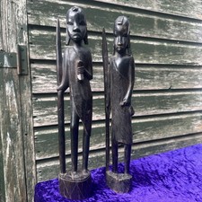Vintage African Carved Wood Figures X 2 