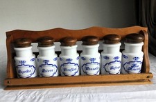 Vintage French and Italian Six Milk Glass Jars Spice Rack.