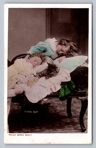 Postcard tired out - postcard,