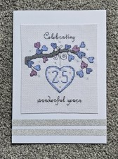 Big Cross Stitched card - Silver Wedding Anniversary. 