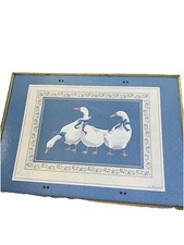 Vintage 4 TV Trays With Stand. Folk Art Cork Back. E. Browns