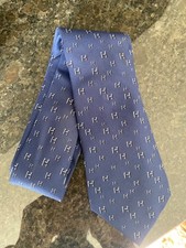 hermes silk tie dark blue H
