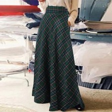 Women Tartan Check Plaid Long Skirt Vintage Ladies Loose Maxi Dress