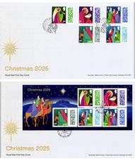 2025 GB XMAS CHRISTMAS   FDC *NICE* PAIR OF FDCs MINI + STAMPS 4.11.25 ALT PMK