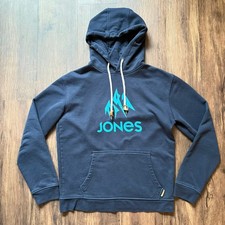 Jones Snowboards Hoodie Organic Cotton Blend Navy Blue Logo Pullover Mens Medium
