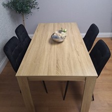 Dining Table Set Of Wooden Oak Table And 4 Tufted Velvet Black Chair (140x80x75)