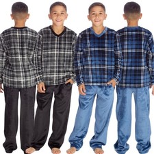 Metzuyan Boys Tartan Check Fleece Pyjama Set 2-Piece Cosy Sleepwear 9-13 Years