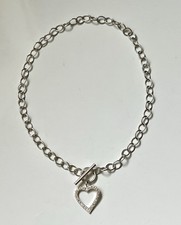 Sterling Silver 925 T Bar Heart Chain Necklace 17 Inch 43 cm Oval Link 17g