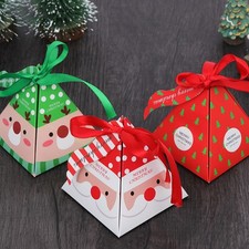 10pcs Merry Christmas Triangle Gift Box Santa Claus Elk Paper Boxes Xmas Candy