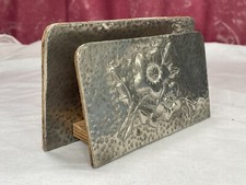 VINTAGE SILVER PLATE LETTER RACK ORNATE FLOWER DESIGN WOOD WOODEN BACK