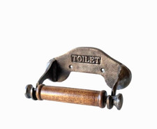 Industrial Style Toilet Roll Holder Wall Mounted Cast Iron with Wooden Loop