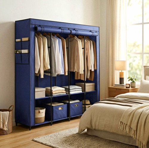 Blue freestanding wardrobe - blue,