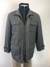 DEBENHAMS THOMAS NASH COAT JACKET LARGE GREY Herringbone Wool Dual Zipper Button