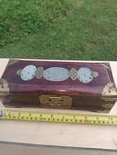 Chinese Wooden Box With Brass And Jade 10 Inch In Length Z16