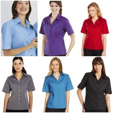 SIMON JERSEY LADIES SHORT SLEEVED OFFICE BLOUSE CORPORATE BUSINESS SMART SHIRT