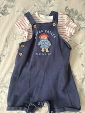 Paddington Bear Short Dungarees Outfit 9-12 Months Good Condition