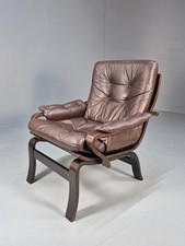 Vintage Danish Brown Leather Bentwood  Lounge Chair 1980s Retro MCM EB9900 MBEN