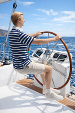 Full size model boat helmsman