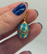 Vintage Silver Turquoise Enamel Egg Pendant, inside Duck decoration, 925 Silver