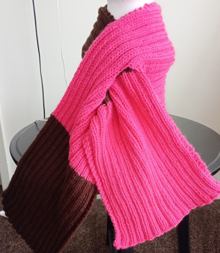Pink brown hand knitted - pink,