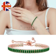 Rose Gold Plated Green Emerald Cut Cubic Zirconia Tennis Bracelet Jewellery Gift