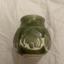 Lovely  Vintage Scottish Aviemore Pottery Green/White Wax Glaze Hexagonal  Vase