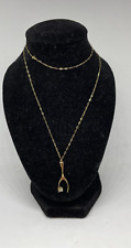 9 CT 9CT CARAT YELLOW GOLD FINE CHAIN NECKLACE & WISHBONE PENDANT 0.9G 16"
