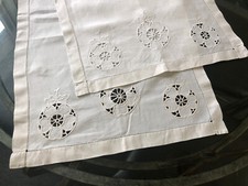 VINTAGE 2 X Rectangle Cut Out Floral Embroidery Chair Covers Mats CRAFTS FABRIC