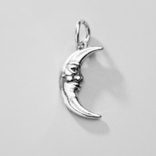 Crescent Moon with Face. Pendant/charm-Solid 925 sterling silver-Chain optional