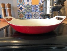 Vintage Copco Denmark Paella Pan | Cast Iron Enamel Pan | Red | Length 33.5cm