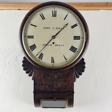 Antique Mahogany Single Fusee Brass Inlaid Wall Clock by John J. Mills