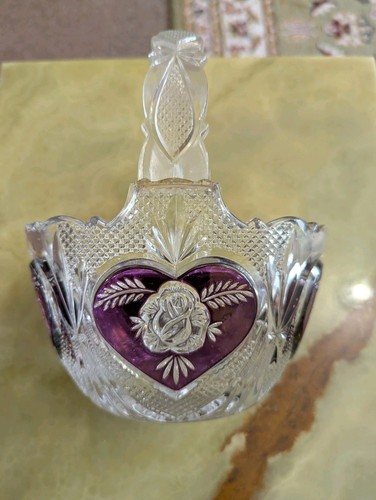 Vintage crystal basket bowl - crystal, basket/