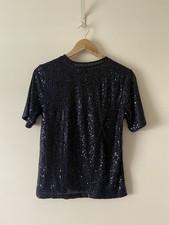 Peacocks Short Sleeve Sparkly Sequin Top Black - Size UK 8 - Party Christmas