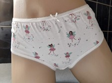 Girls Cute Ivory Fairy Print Panties  -  Cotton Briefs Knickers 11-12 yrs UK 6-8