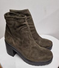 Topshop Faux Suede Chunky Platform Sole Sock Pull On Ankle Boots Size 3 Green