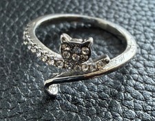 Silver Diamante Cat Ring