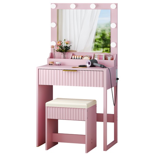 Fluted vanity desk with led - fluted,