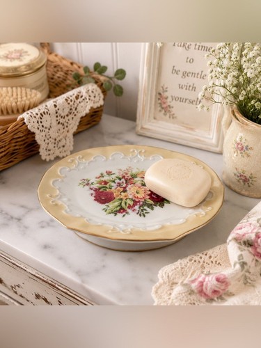 Vintage floral porcelain soap - floral,