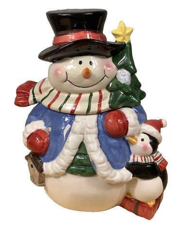 Snowman with penguin ceramic - snowman,