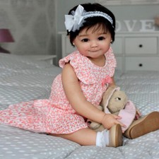 Artist Painted 28" Reborn Baby Doll Toddler Cute Girl Short Hair Cloth Body Gift