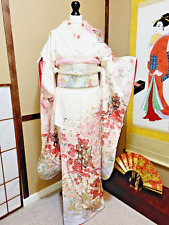 Japanese Silk Kimono ,Embroidered Carriage With Ume &cherrry Blossom (set)
