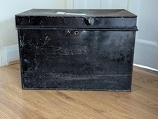 Antique Black Metal Document Box with Side Handles – Deed Safe Storage Chest 