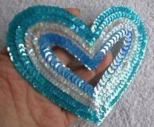 Sequinned Heart.5 ins Diameter. Blue .Turquoise.& Iridescent .Fabric Back.A